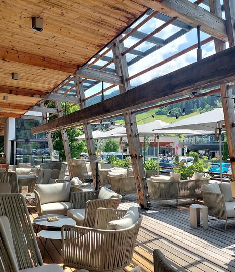 Sunny terrace of the Salzburger Hof in Leogang
