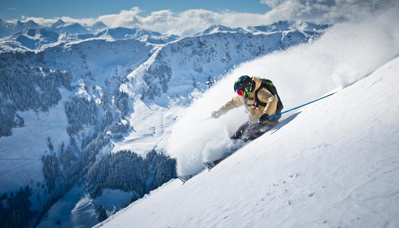 powder skiing on holiday