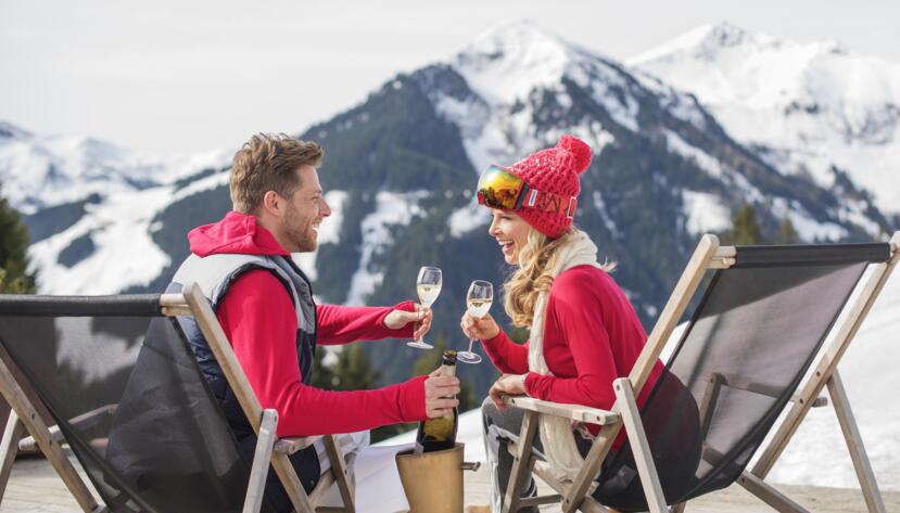 drinking champagne on the mountain